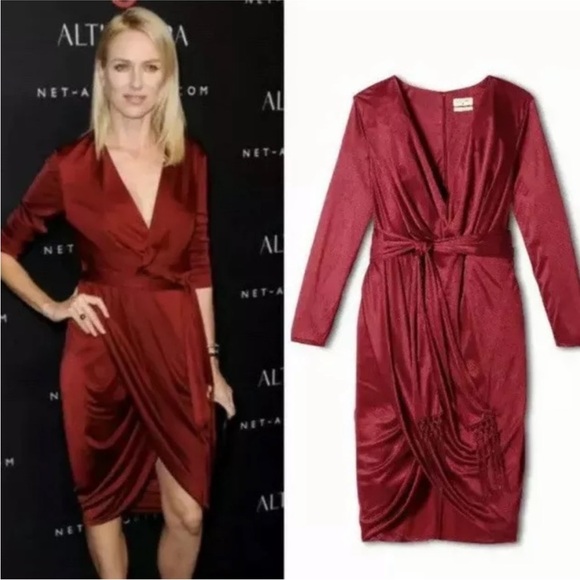 Altuzzara Satin Wrap Burgundy Dress 2 - Picture 7 of 8